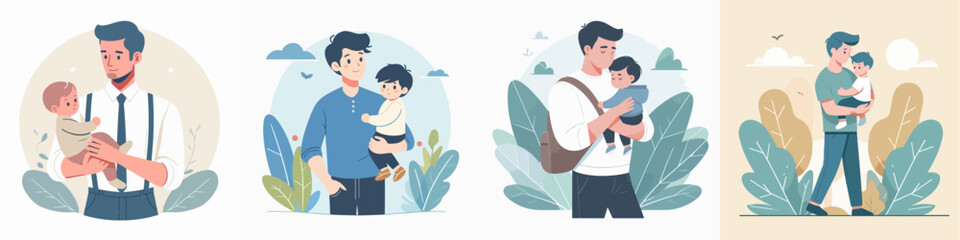 vector of a father holding his child