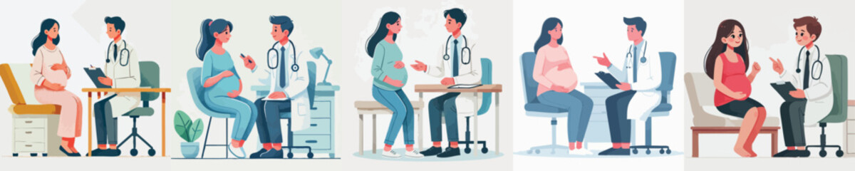 vector of a pregnant woman consulting a doctor