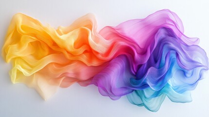 Obraz premium Rainbow Colored Sheer Fabric Draped On White Background