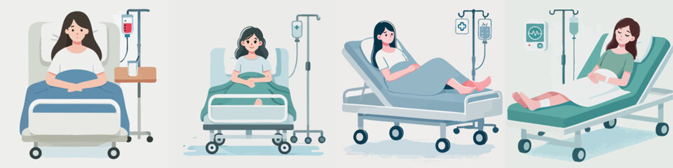 vector of a young woman sleeping in a hospital bed