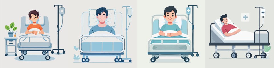 vector of a young man sleeping in a hospital bed