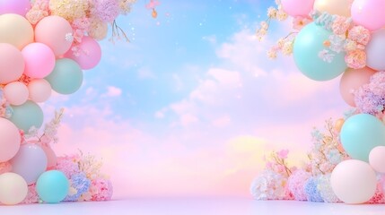 Easter Cake Smash with Pastel Balloon and Floral Arch Digital Backdrop