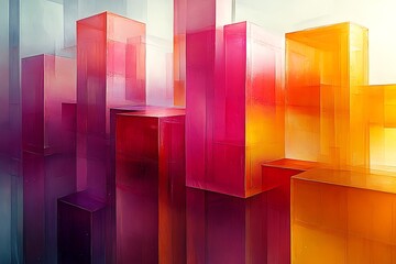 Abstract Colorful Geometric Cube Cityscape Design