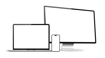 Realistic mockup computer screen, laptop, cellphone