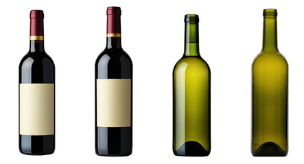 set of wine bottle bottles green red wines with no label blank for ad advertisement commercial png file, graphic resource cut out on white backround