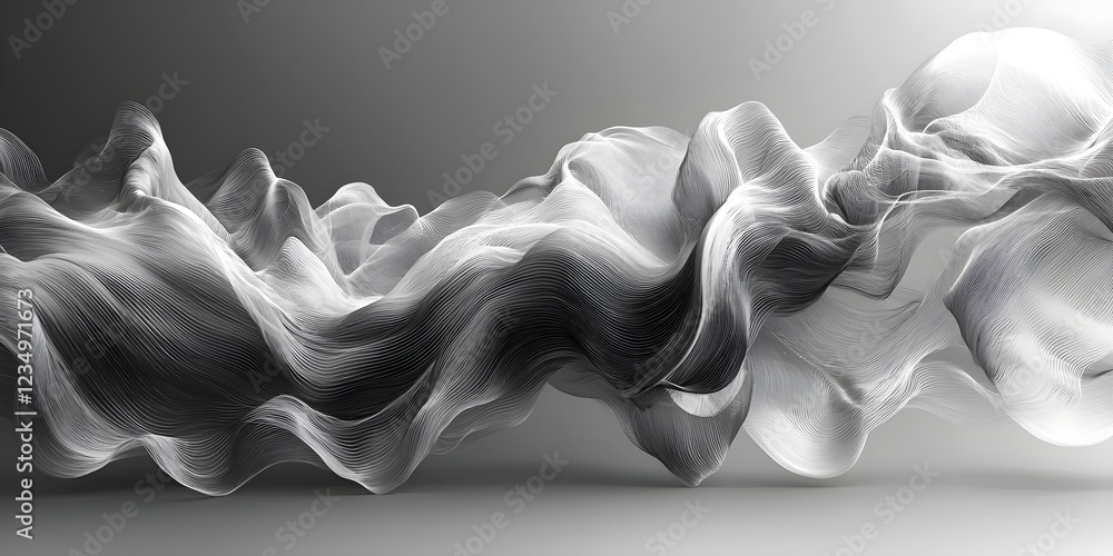 Poster an abstract monochromatic wave of flowing lines creates a sense of movement and depth, showcasing an