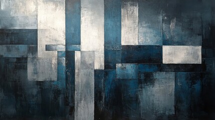Abstract Blue Grey Rectangular Canvas Painting