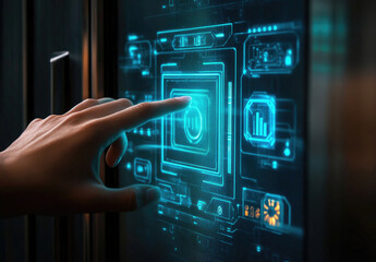 Finger Interacting with Futuristic Digital Interface