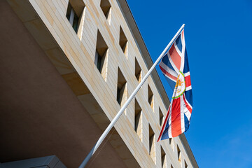 Fototapeta premium United Kingdom Flag at the British Embassy in Berlin