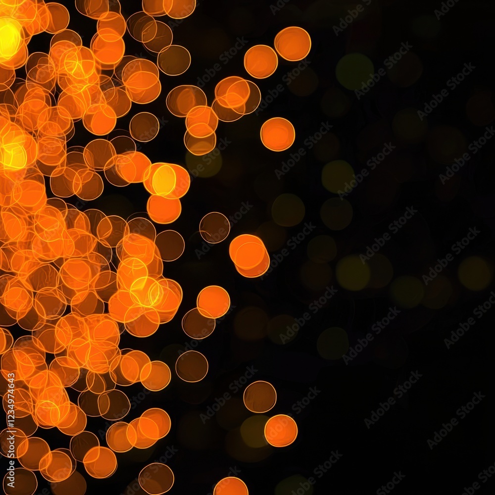 Poster a mesmerizing display of blurred orange bokeh lights against a dark background, creating a warm and 