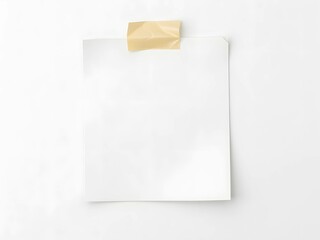 Close up of white note paper with tape on white background
