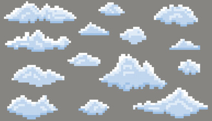 PrintSet clouds vector illustration in the style of old-school pixel art.	
