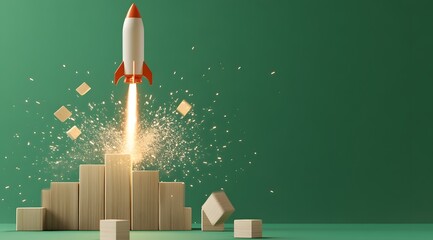 Illustration of rocket taking off symbolizing progress