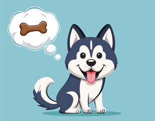 A cute cartoon dog with bone vector.