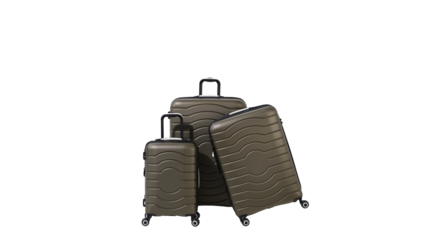 Luggage suitcase with extended handle, isolated on transparent background + clipping path. Trolley wheeled travel weekend bags. PNG format.
