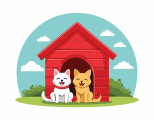 A cute dog and house with big smiling vector.