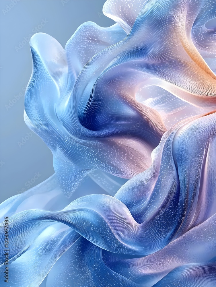 Poster an abstract representation of fluid motion, featuring flowing waves of soft blue and pastel hues. th