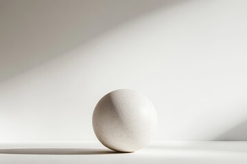 A speckled white egg sits on a white surface