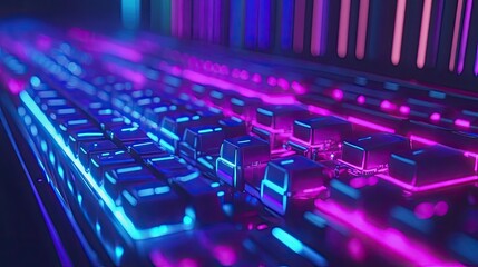 Fototapeta premium Illuminated Keyboard Keys Neon Glow Abstract Design