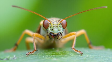 Closeup of a Crickets Face with Detailed Features and Big Red Eyes : Generative AI