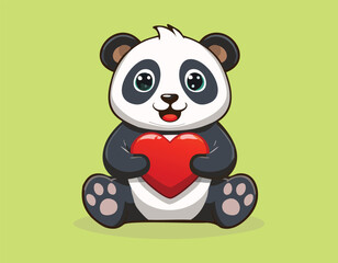 panda with heart vector flat design...