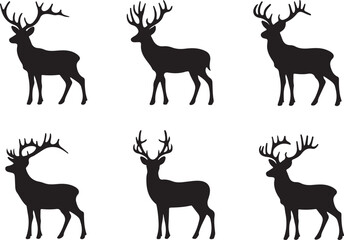 set of deer silhouettes vector design 