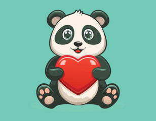 panda with heart vector flat design...