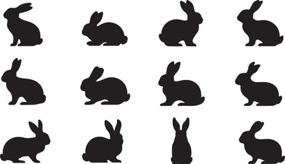 set of rabbits silhouettes vector design 