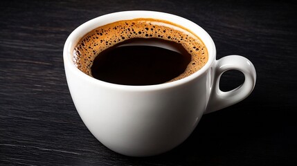 Obraz premium Rich Black Espresso in Classic White Coffee Cup on Dark Wooden Table : Generative AI