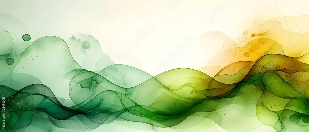 Aufkleber a vibrant abstract illustration featuring fluid waves in various shades of green and yellow, creatin