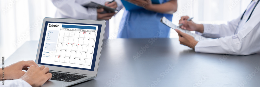 Aufkleber calendar on computer software application for brisk schedule planning for personal organizer and onl