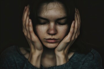 A Standing man closed woman eyes with his hands
