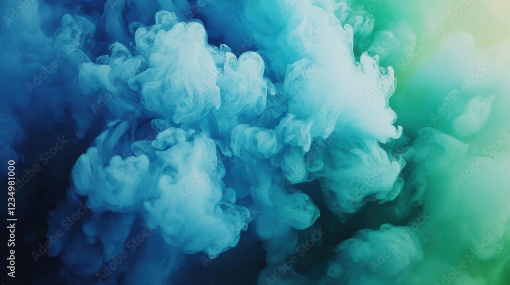 Aufkleber a vibrant blend of blue and green smoke swirls against a soft gradient background, creating an ether