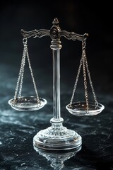 Elegant crystal balance scales in dim lighting.
