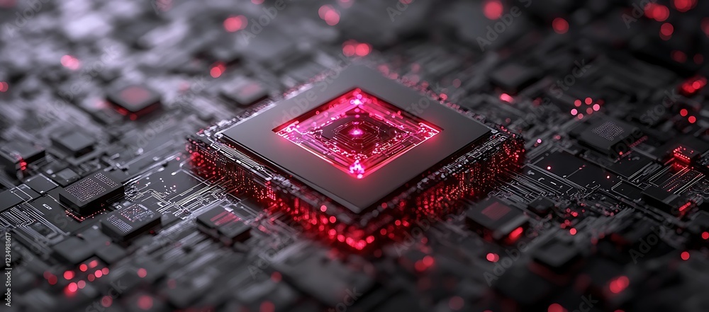 Poster illuminated central processing unit on a complex motherboard