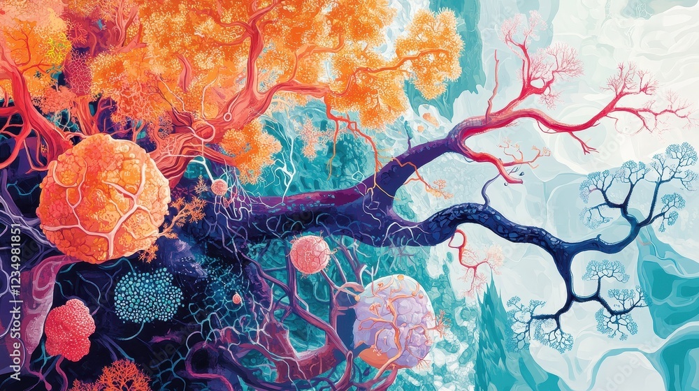 Poster abstract tree forms branching vivid colors