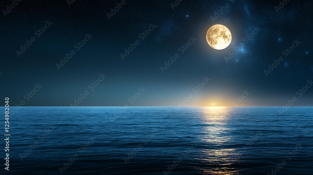 Canvas Prints large moon is reflected in the water. minimalistic background.