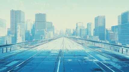 Fototapeta premium Urban Cityscape High Street Path Perspective Distant Buildings Future Architecture Design