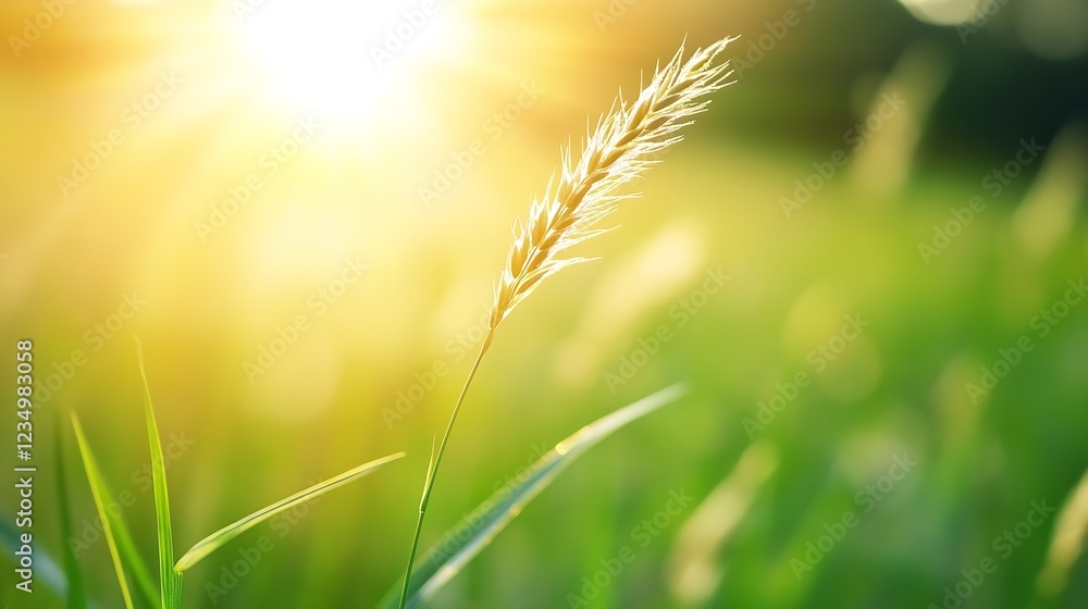 Poster serene sunlit wheat field at dawn emitting warmth and tranquility in countryside : generative ai