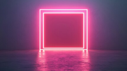 A vibrant neon pink square glowing in a dark, moody environment.