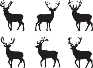 set of deer silhouettes vector design 
