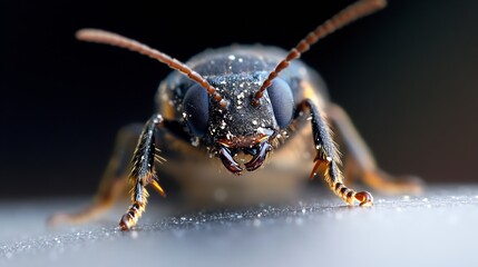 Fototapeta premium Extreme Macro Image of a Dark Insect with Exquisite Detail and Texture on a Blurry Background : Generative AI