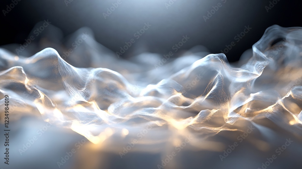 Poster abstract closeup of white fabric or smoke waves lit by subtle ambient light in modern minimalist art