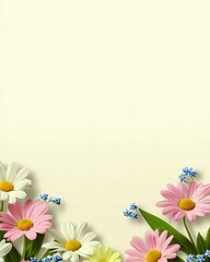 Obraz premium soft pastel Easter eggs, Delicate Floral Design Featuring White and Pink Daisies Against a