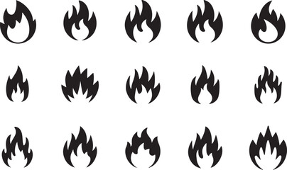 Fire icon collection. Fire flame symbol. Bonfire silhouette logotype. Flames symbols set flat style - stock vector.