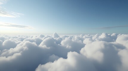 Naklejka premium Expansive White Fluffy Clouds Gently Floating Across an Endless Blue Sky : Generative AI