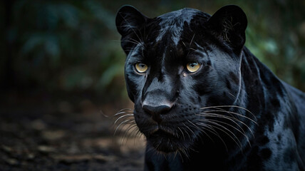 Obraz premium A portrait of a black panther, a wild cat with piercing eyes ai