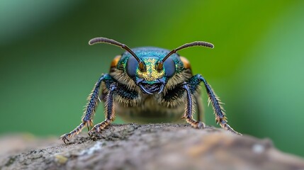 Fototapeta premium CloseUp View of a Vibrant Green Beetle on a Natural Background : Generative AI