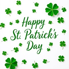 St. Patrick's Day Handwritten Typography with Green Clovers on White Greeting Card
