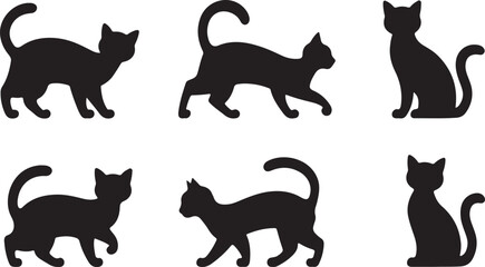 Set of black cat silhouettes vector 